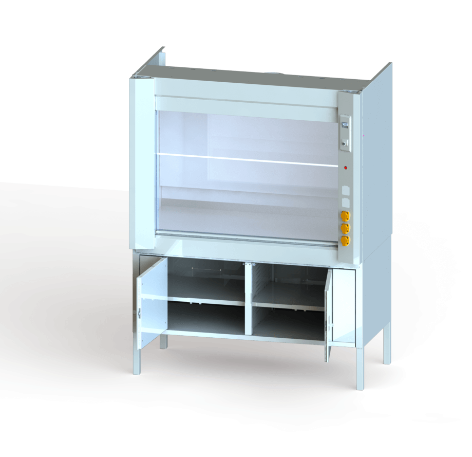 Fume cupboard LLC Compact with open metal storage unit